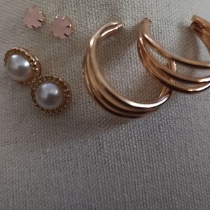 Earrings set of 3 hoops medium studs small